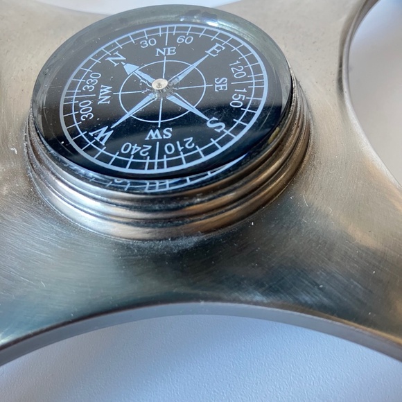 Vintage Gemstones World Globe: Lapis Lazuli Ocean, Silver Metal Stand, Compass - Picture 8 of 17